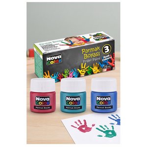 Parmak Boya 3 Renk 1 Adet Nova Color 25 Ml 3 Lü Parmak Boyası Resim Dersi Su Bazlı Resim Okul Öncesi Kreş Anasınıfı