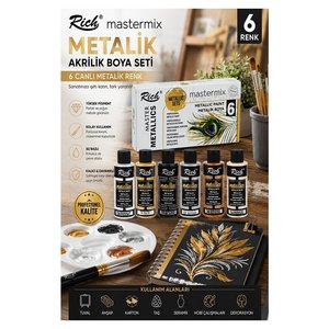 Rich Mastermix Akrilik Boya 6 Renk 60 Ml 1 Paket Metalik Renkler Akrilik Boya 6 Lı Profesyonel Tuval Canvas
