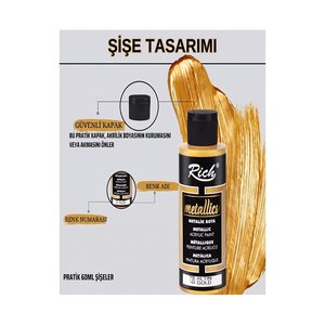 Rich Mastermix Akrilik Boya 6 Renk 60 Ml 1 Paket Metalik Renkler Akrilik Boya 6 Lı Profesyonel Tuval Canvas