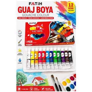 Guaj Boya 12 Renk 12 Ml 1 Paket Fatih Guaj Boya 12 Li Canlı Renkler Ahşap Tuval Taş Ağaç Resim Dersi Okul Öğrenci