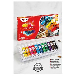Guaj Boya 12 Renk 12 Ml 1 Paket Fatih Guaj Boya 12 Li Canlı Renkler Ahşap Tuval Taş Ağaç Resim Dersi Okul Öğrenci