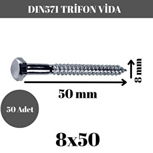 Trifon Vida 8x50 Mm Altı Köşe Anahtar Başlı Vida  50'li Paket