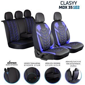 Tofaş Doğan L Full Deri Oto Koltuk Kılıfı Ön Arka Set Siyah Mavi Classy Model Şhn