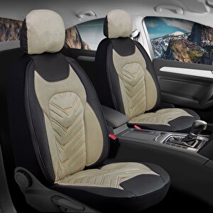 Fiat Linea Via Deri Kadife Detaylı Oto Koltuk Kılıfı Ön Arka Set Bej Siyah Prosev Seri