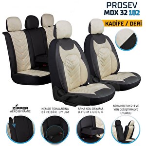 Fiat Linea Via Deri Kadife Detaylı Oto Koltuk Kılıfı Ön Arka Set Bej Siyah Prosev Seri