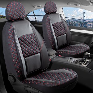 Volkswagen Golf Mk 8 2020-2025 Deri Detaylı Oto Koltuk Kılıfı Ön Arka Set Alpine Siyah Kırmızı Şhn