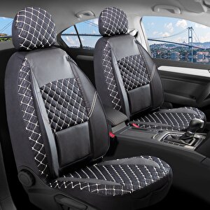 Kia Soul Deri Detaylı Oto Koltuk Kılıfı Ön Arka Set Alpine Siyah Beyaz Şhn