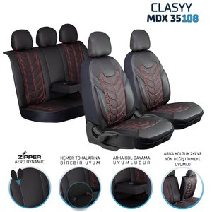 Ford Focus Style Plus Full Deri Oto Koltuk Kılıfı Ön Arka Siyah Nakış Kırmızı Classy Model Şhn