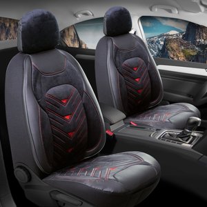 Fiat Uno Deri Kadife Detaylı Oto Koltuk Kılıfı Ön Arka Set Siyah Kırmızı Prosev Seri