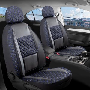 Renault Clio 3 Hatchback Deri Detaylı Oto Koltuk Kılıfı Ön Arka Set Alpine Siyah Mavi Şhn