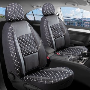 Volkswagen Polo Station Wagon Deri Detaylı Oto Koltuk Kılıfı Ön Arka Set Alpine Siyah Beyaz Şhn