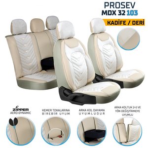 Mazda 2 Deri Kadife Detaylı Oto Koltuk Kılıfı Ön Arka Set Bej Prosev Seri