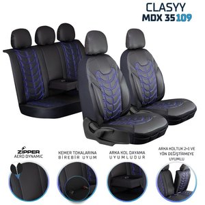Hyundai Accent Yumurta Kasa Full Deri Oto Koltuk Kılıfı Ön Arka Siyah Nakış Mavi Classy Model Şhn