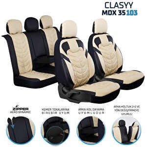 Renault Megane E-tech Full Deri Oto Koltuk Kılıfı Ön Arka Set Bej Siyah Classy Model Şhn
