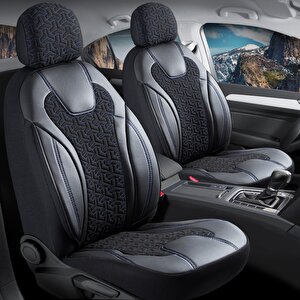 Kia Stonic Deri Detaylı Oto Koltuk Kılıfı Ön Arka Set Siyah Mavi Siena Seri Şhn