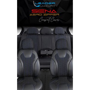 Kia Stonic Deri Detaylı Oto Koltuk Kılıfı Ön Arka Set Siyah Mavi Siena Seri Şhn