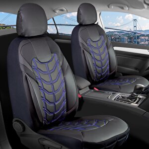 Nissan Almera Full Deri Oto Koltuk Kılıfı Ön Arka Siyah Nakış Mavi Classy Model Şhn