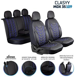 Nissan Almera Full Deri Oto Koltuk Kılıfı Ön Arka Siyah Nakış Mavi Classy Model Şhn
