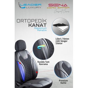 Fiat Punto Deri Detaylı Oto Koltuk Kılıfı Ön Arka Set Siyah Mavi Siena Seri Şhn