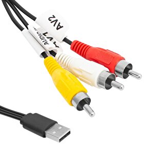 1.2 Metre Usb - 3 Rca Av Görüntü Ve Ses Dönüştürücü Kablo