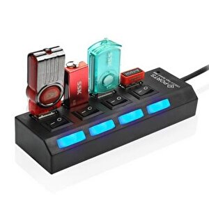 4863 4 Port Usb 2.0 Hub Çoğaltıcı Çoklayıcı Switch Işıklı Anahtarlı