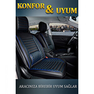 Toyota Camry 2007–2011 Uyumlu Lüx Deri Oto Koltuk Kılıfı Ön Arka Takım Set Safir Serisi Si̇yah Mavi̇ Siyah-Mavi