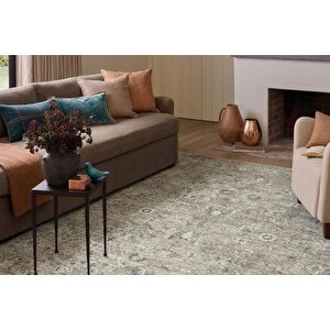 Toprak Tonlari Ve Mavi̇ Detayli Vi̇ntage Eski̇tme Hali, 158x213