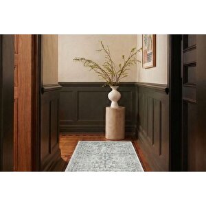 Açik Gri̇ Ve Buz Mavi̇si̇ Eski̇tme Desenli̇ Vi̇ntage Hali, 158x213