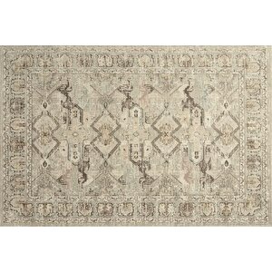 Kum Beji̇ Ve Vi̇zon Geometri̇k Moti̇fli̇ Vi̇ntage Eski̇tme Hali, 158x213