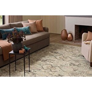 Kum Beji̇ Ve Vi̇zon Geometri̇k Moti̇fli̇ Vi̇ntage Eski̇tme Hali, 60x90