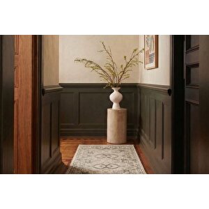 Kum Beji̇ Ve Vi̇zon Geometri̇k Moti̇fli̇ Vi̇ntage Eski̇tme Hali, 60x90