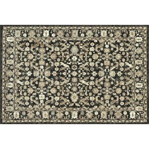 Klasi̇k Esi̇nti̇li̇ Si̇yah Ve Bej Vi̇ntage Desenli̇ Hali, 60x90