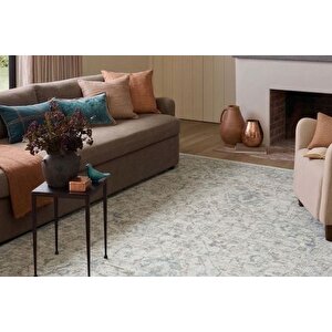 Açik Gri̇ Ve Buz Mavi̇si̇ Eski̇tme Desenli̇ Vi̇ntage Hali, 67x183