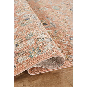 Rustik 2227 Klasik Vintage Eskitme Salon Turuncu Mutfak Halısı Tozumaz Yumuşak Makine Halısı 200x290 cm