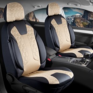 Opel Rekord Uyumlu Lüx Deri Detaylı Oto Koltuk Kılıfı Ön Arka Takım Cyrus Bej Si̇yah Siyah-Bej