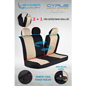 Mazda 6 Uyumlu Lüx Deri Detaylı Oto Koltuk Kılıfı Ön Arka Takım Cyrus Bej Si̇yah Siyah-Bej