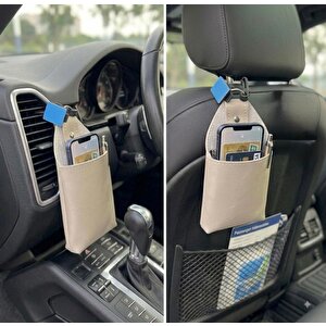 Peugeot Bipper Uyumlu Araç İçi Deri Ceplik Telefon Ve Kartlık Pratik Düzenleyici Bej Bej