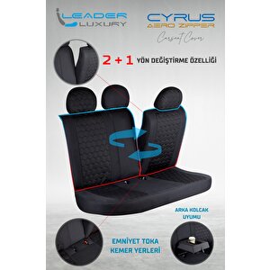 Ford Focus Titanium Uyumlu Lüx Deri Detaylı Oto Koltuk Kılıfı Ön Arka Takım Cyrus Si̇yah Siyah