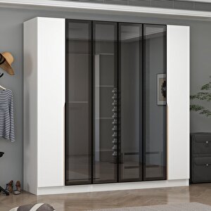 Ali̇n 210cm 6 Kapakli İç 2 Çekmeceli̇ Reflect Cam Kapakli Beyaz Kapak Dolap Beyaz