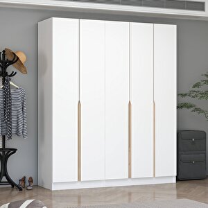 Ali̇n 210cm 5 Kapakli İç 2 Çekmeceli̇ J Soft Kulp Dolap Beyaz