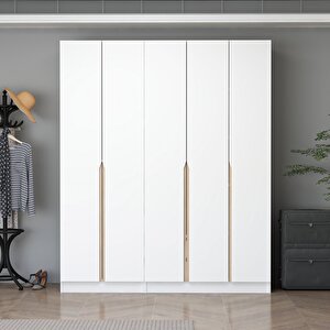 Ali̇n 210cm 5 Kapakli İç 2 Çekmeceli̇ J Soft Kulp Dolap Beyaz