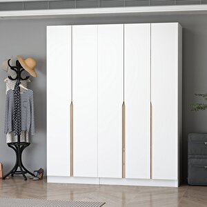 Ali̇n 210cm 5 Kapakli İç 2 Çekmeceli̇ J Soft Kulp Dolap Beyaz