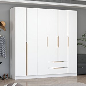 Ali̇n 210cm 6 Kapakli Diş 2 Çekmeceli̇ J Soft Kulp Dolap Beyaz