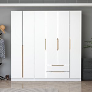 Ali̇n 210cm 6 Kapakli Diş 2 Çekmeceli̇ J Soft Kulp Dolap Beyaz