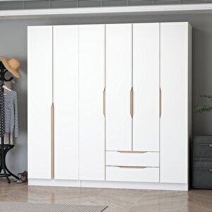 Ali̇n 210cm 6 Kapakli Diş 2 Çekmeceli̇ J Soft Kulp Dolap Beyaz
