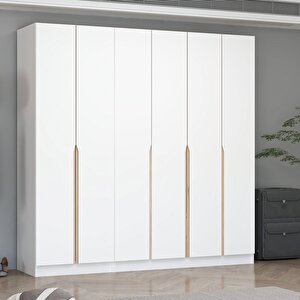 Ali̇n 210cm 6 Kapakli İç 2 Çekmeceli̇ J Soft Kulp Dolap Beyaz