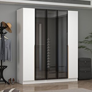 Ali̇n 210cm 5 Kapakli İç 2 Çekmeceli̇ Reflect Cam Kapakli Beyaz Kapak Dolap Beyaz