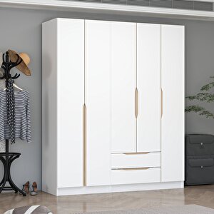 Ali̇n 210cm 5 Kapakli Diş 2 Çekmeceli̇ Soft Kulp Dolap Beyaz