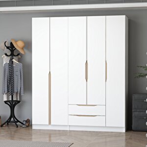 Ali̇n 210cm 5 Kapakli Diş 2 Çekmeceli̇ Soft Kulp Dolap Beyaz