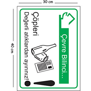 Metal Çevre Bilinci Çöpleri Değerli Atıklardan Ayırınız 30x40 Cm A3 Uyarı İş Güvenliği Levhası 30x40 cm